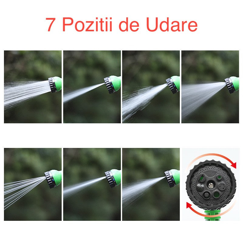Furtun Portabil de Udare pentru Gradina, Kadeny, pentru Gradina Uz Casnic, cu Duza de udare, 7 pozitii de Udare, Furtun 10 metri Lungime, Verde