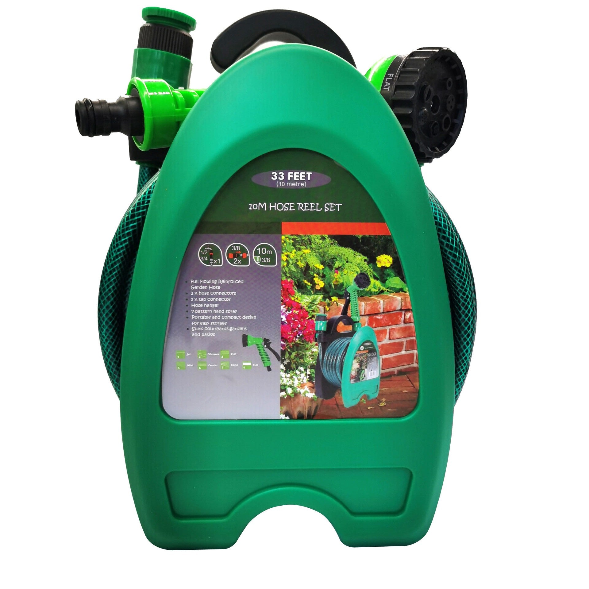 Furtun Portabil de Udare pentru Gradina, Kadeny, pentru Gradina Uz Casnic, cu Duza de udare, 7 pozitii de Udare, Furtun 10 metri Lungime, Verde