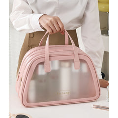 Geanta Cosmetice de Voiaj, Kadeny, Dubla Compartimentare, Impermeabila, Translucida Mata, 35 x 22 x 15 cm, Roz