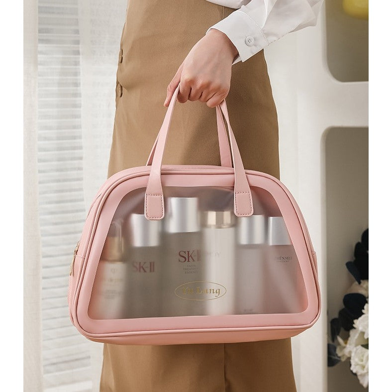 Geanta Cosmetice de Voiaj, Kadeny, Dubla Compartimentare, Impermeabila, Translucida Mata, 35 x 22 x 15 cm, Roz