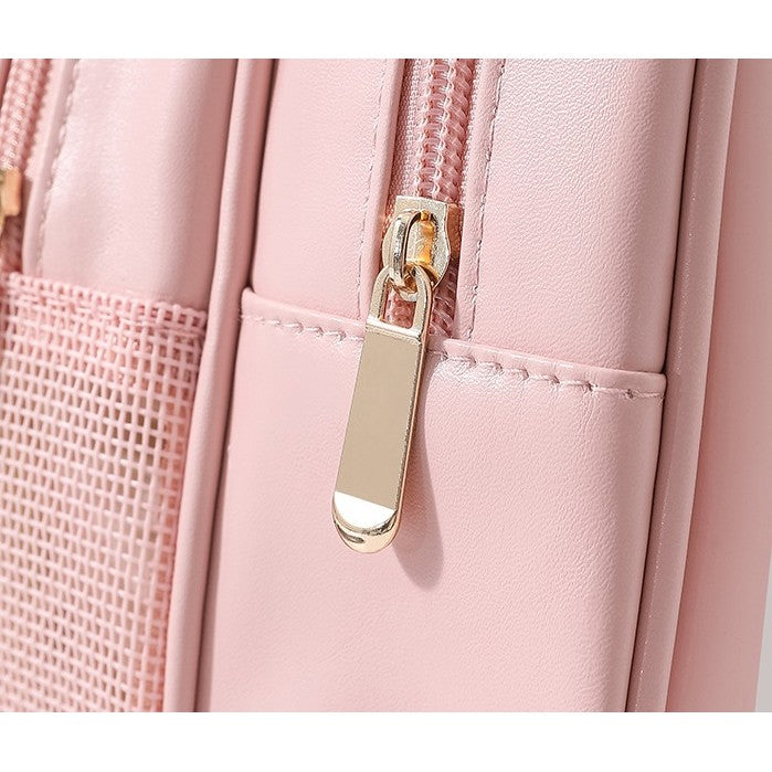 Geanta Cosmetice de Voiaj, Kadeny, Dubla Compartimentare, Impermeabila, Translucida Mata, 35 x 22 x 15 cm, Roz