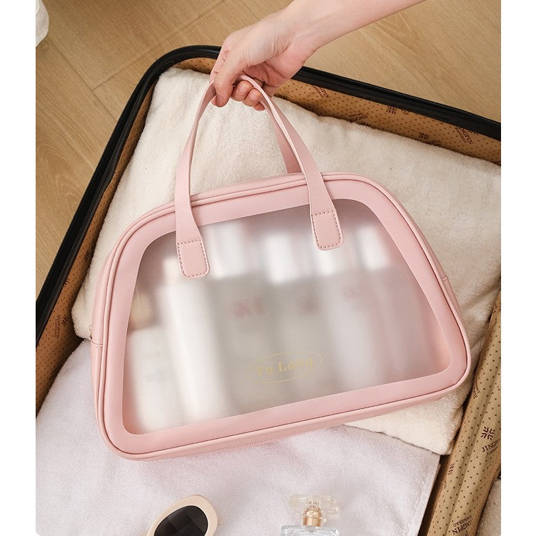 Geanta Cosmetice de Voiaj, Kadeny, Dubla Compartimentare, Impermeabila, Translucida Mata, 35 x 22 x 15 cm, Roz