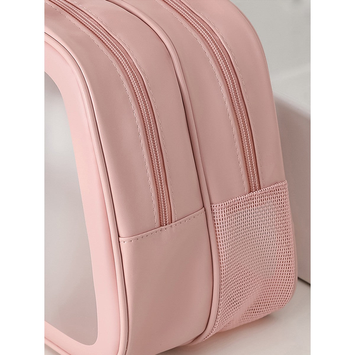 Geanta Cosmetice de Voiaj, Kadeny, Dubla Compartimentare, Impermeabila, Translucida Mata, 35 x 22 x 15 cm, Roz