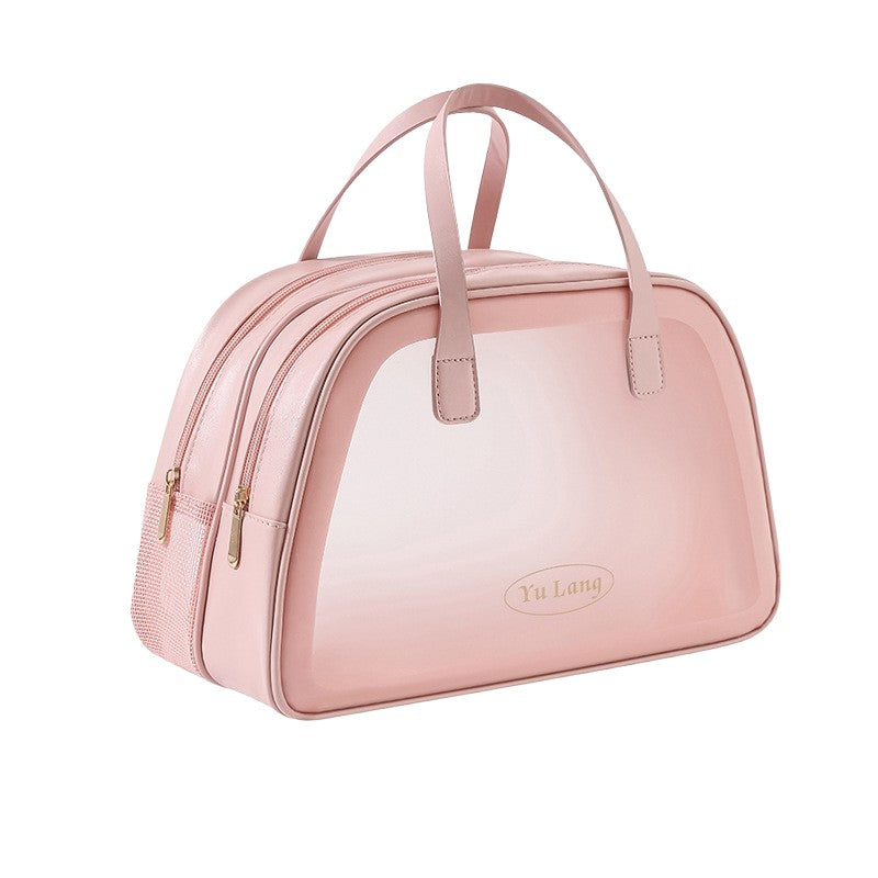 Geanta Cosmetice de Voiaj, Kadeny, Dubla Compartimentare, Impermeabila, Translucida Mata, 35 x 22 x 15 cm, Roz
