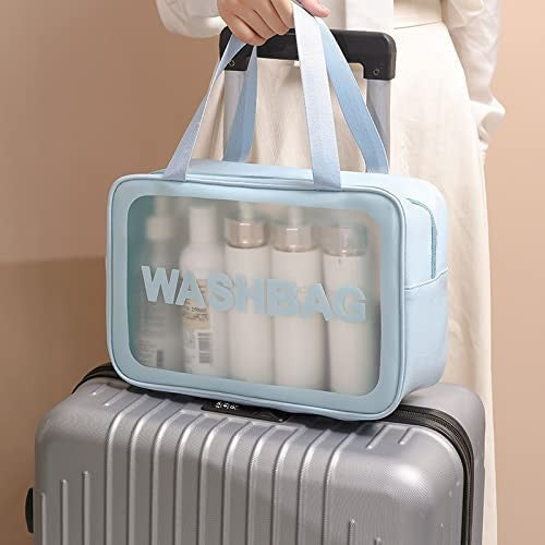 Geanta Cosmetice de Voiaj, Kadeny, Impermeabila, Translucida Mata, 26 x 15 x 10 cm, Albastru