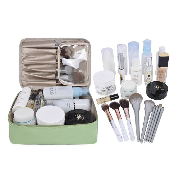 Geanta de Calatorie, Kadeny, pentru Cosmetice si Articole de Toaleta, Material Impermeabil, 2 in 1, Portfard Interior Detasabil, 23 x 16 x 8 cm, Verde