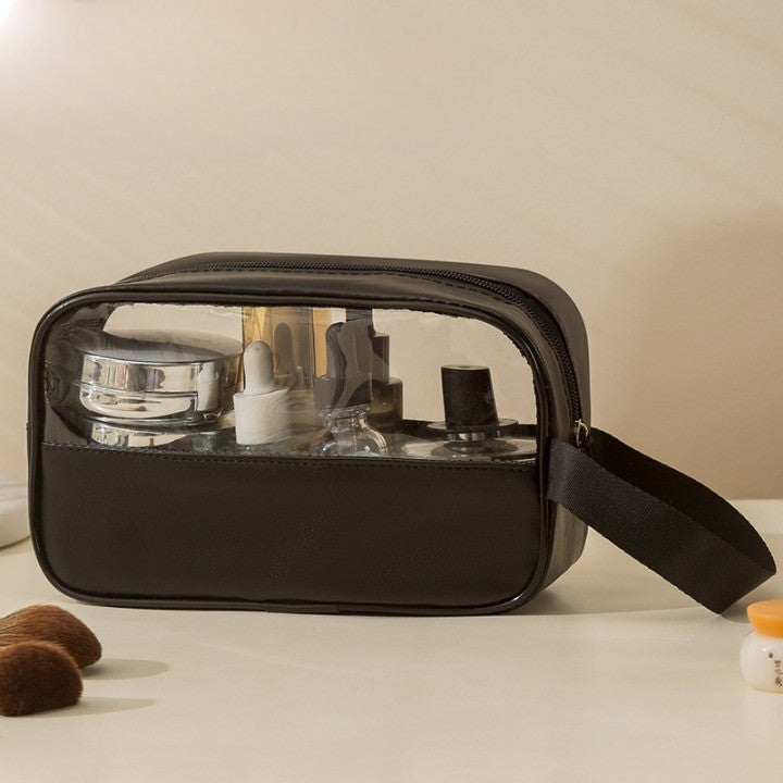 Geanta Cosmetice, Kadeny, pentru Voiaj sau Organizare, Material PVC- Textil, Impermeabila, Portabila,22 x 12 x 8 cm, Negru