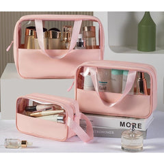 Geanta pentru cosmetice, Kadeny, Geanta pentru Voiaj sau Organizarea produselor Cosmetice, Geanta pentru Machiaj, din PVC si PU, 26 x 15 x 10 cm, Roz