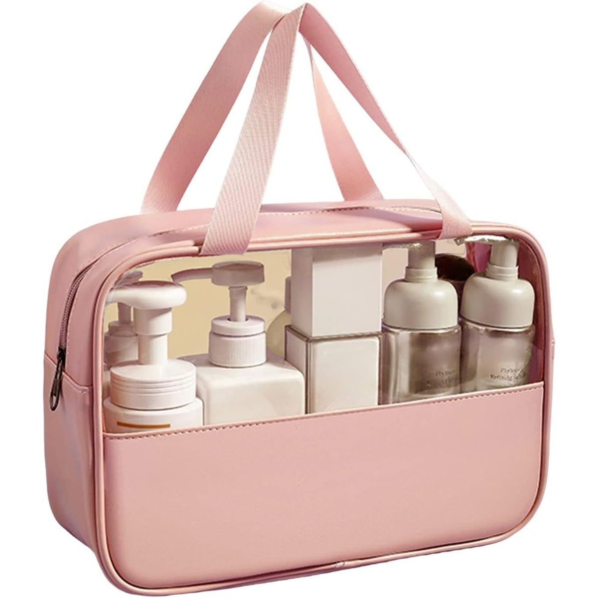 Geanta pentru cosmetice, Kadeny, Geanta pentru Voiaj sau Organizarea produselor Cosmetice, Geanta pentru Machiaj, din PVC si PU, 26 x 15 x 10 cm, Roz