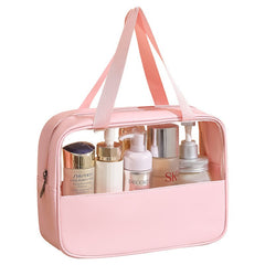 Geanta cosmetice Kadeny, pentru voiaj sau organizare, material PVC/textil, impermeabila, portabila, 30 x 21 x 12 cm, roz