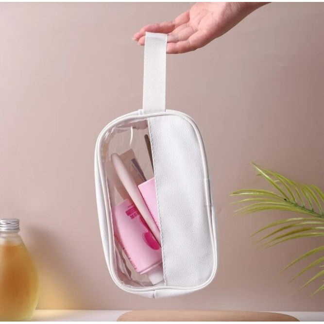 Geanta cosmetice Kadeny, pentru voiaj sau organizare, material PVC/textil, impermeabila, portabila, 22 x 12 x 8 cm, alb