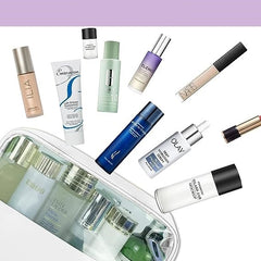 Geanta cosmetice Kadeny, pentru voiaj sau organizare, material PVC/textil, impermeabila, portabila, 26 x 15 x 10 cm, alb