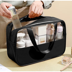 Geanta cosmetice Kadeny, pentru voiaj sau organizare, material PVC/textil, impermeabila, portabila, 30X21X12 cm, negru