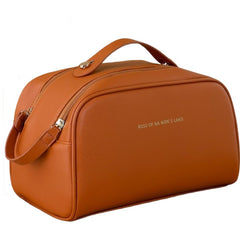 Geanta cosmetice pentru femei Kadeny, material poliuretan, 25 x 14.5 x 14.5 cm, Impermeabila, Maro