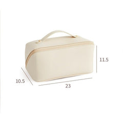 Geanta de Calatorie Kadeny, Pentru Cosmetice, Portabila, Impermeabila, din Piele Ecologica, Compartimente Multiple, cu Fermoar, 23 x 11.5 x 10.5 cm, Crem