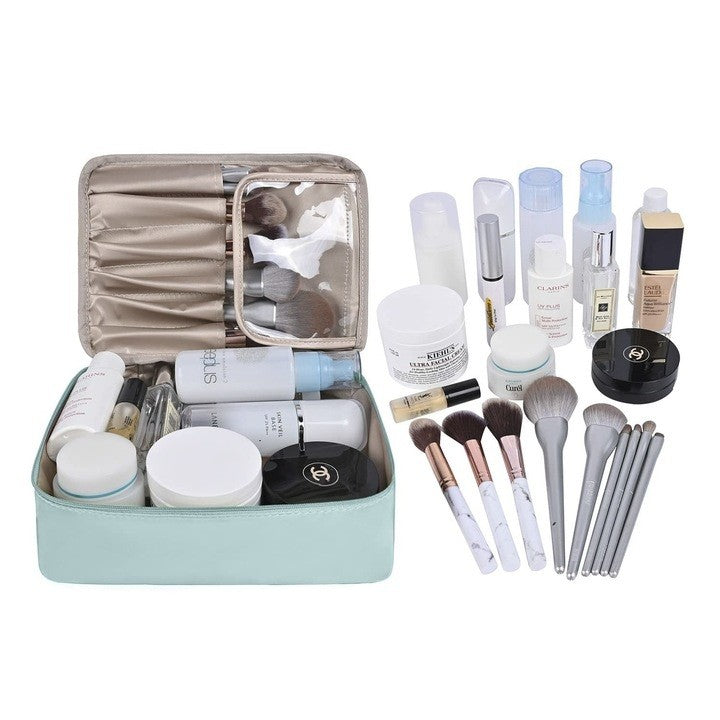 Geanta de Calatorie, Kadeny, pentru Cosmetice si Articole de Toaleta, Material Impermeabil, 2 in 1, Portfard Interior Detasabil, 23 x 16 x 8 cm, Albastru