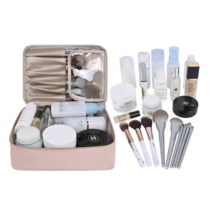 Geanta de Calatorie, Kadeny, pentru Cosmetice si Articole de Toaleta, Material Impermeabil, 2 in 1, Portfard Interior Detasabil, 23 x 16 x 8 cm, Roz