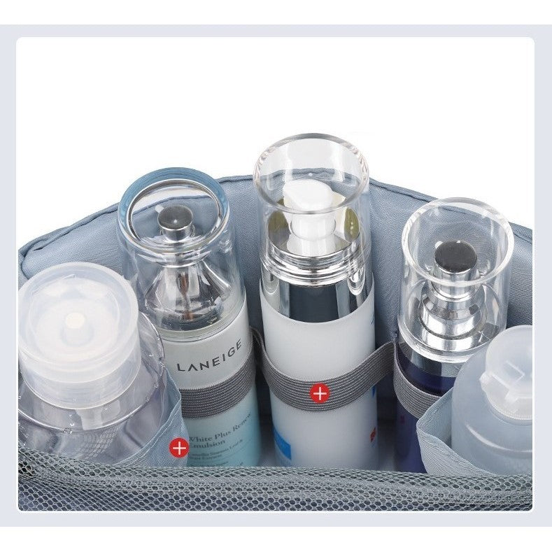 Geanta cosmetice voiaj, Kadeny, material panza, impermeabil, 3 compartimente, cu agatatoare, Gri, 47 x 28 x 20   cm