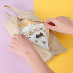 Geanta de Depozitare, Kadeny, Pentru Haine Mici, Lenjerie, Sosete, Cosmetice, Impermeabila, cu Maner, 10x20x3 cm, Crem