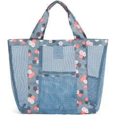 Geanta de Plaja, Kaveny, din Plasa Transparenta, Imprimeu Floral, 43 x 10 x 33 cm, Model pentru Umar, Lungime Inferioara 33 cm, Albastru