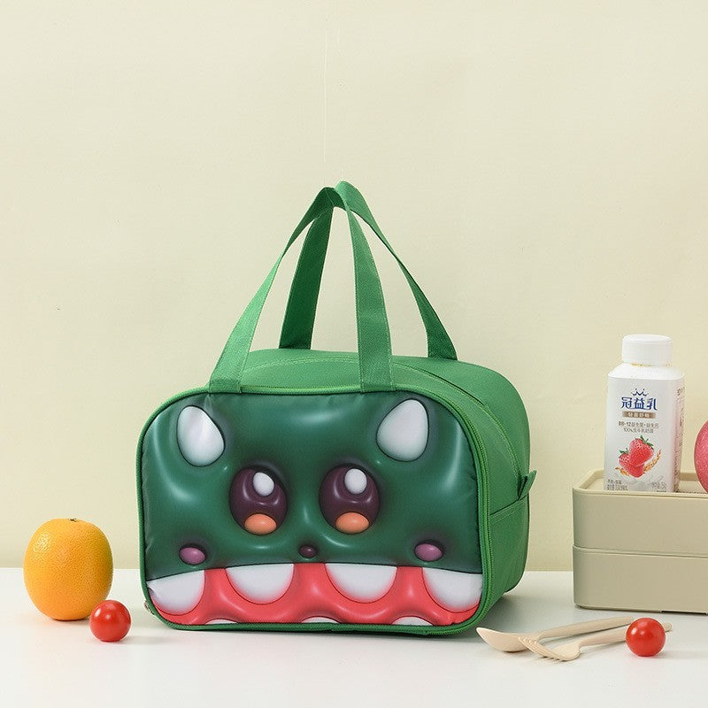 Geanta Frigorifica, Kaveny, cu Desene Animat 3D, Portabila pentru Copii, de Pranz, din Panza Oxford, 27.5x18x20 cm, Model Crocodil, Verde