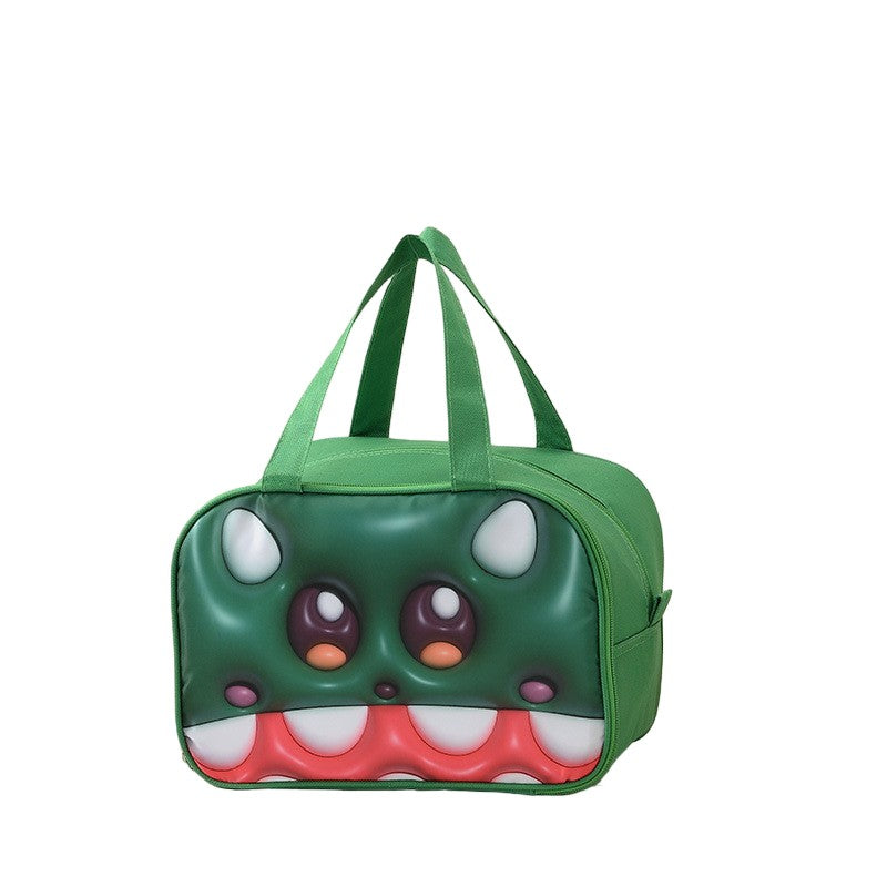 Geanta Frigorifica, Kaveny, cu Desene Animat 3D, Portabila pentru Copii, de Pranz, din Panza Oxford, 27.5x18x20 cm, Model Crocodil, Verde