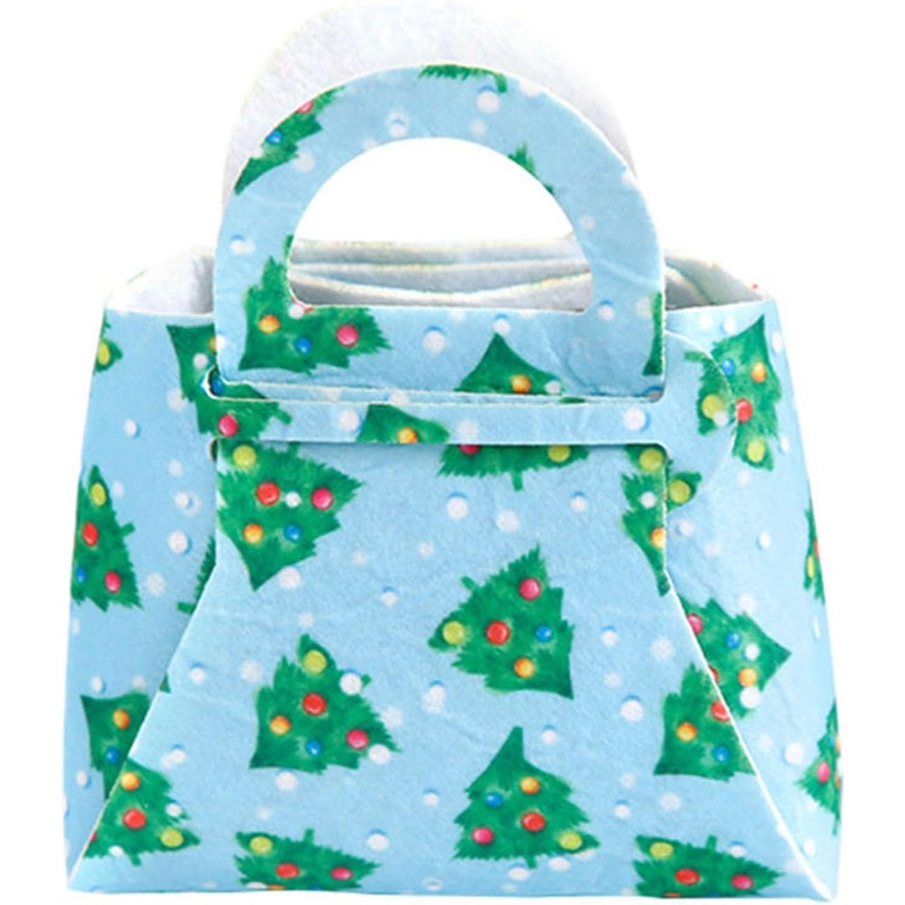 Geanta pentru Copii, Kadeny, Pliabila, pentru Cadouri de Craciun, din Panza Netesuta, Braduti, 13 x 12 x 6 cm, Verde