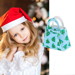 Geanta pentru Copii, Kadeny, Pliabila, pentru Cadouri de Craciun, din Panza Netesuta, Braduti, 13 x 12 x 6 cm, Verde