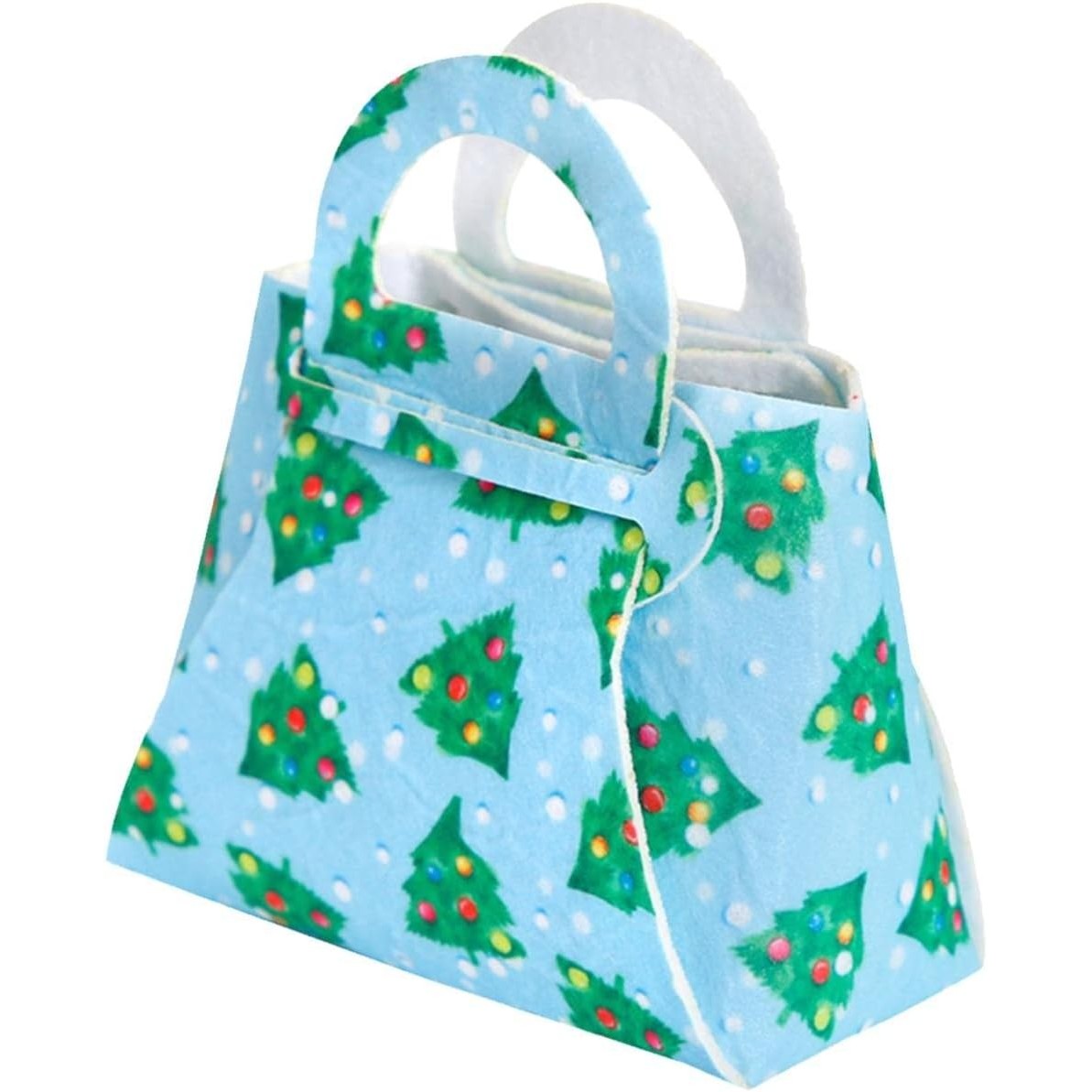 Geanta pentru Copii, Kadeny, Pliabila, pentru Cadouri de Craciun, din Panza Netesuta, Braduti, 13 x 12 x 6 cm, Verde