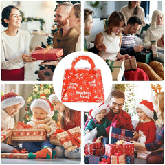 Geanta pentru Copii, Kadeny, Pliabila, pentru Cadouri de Craciun, din Panza Netesuta, Merry Christmas, 13 x 12 x 6 cm, Rosu