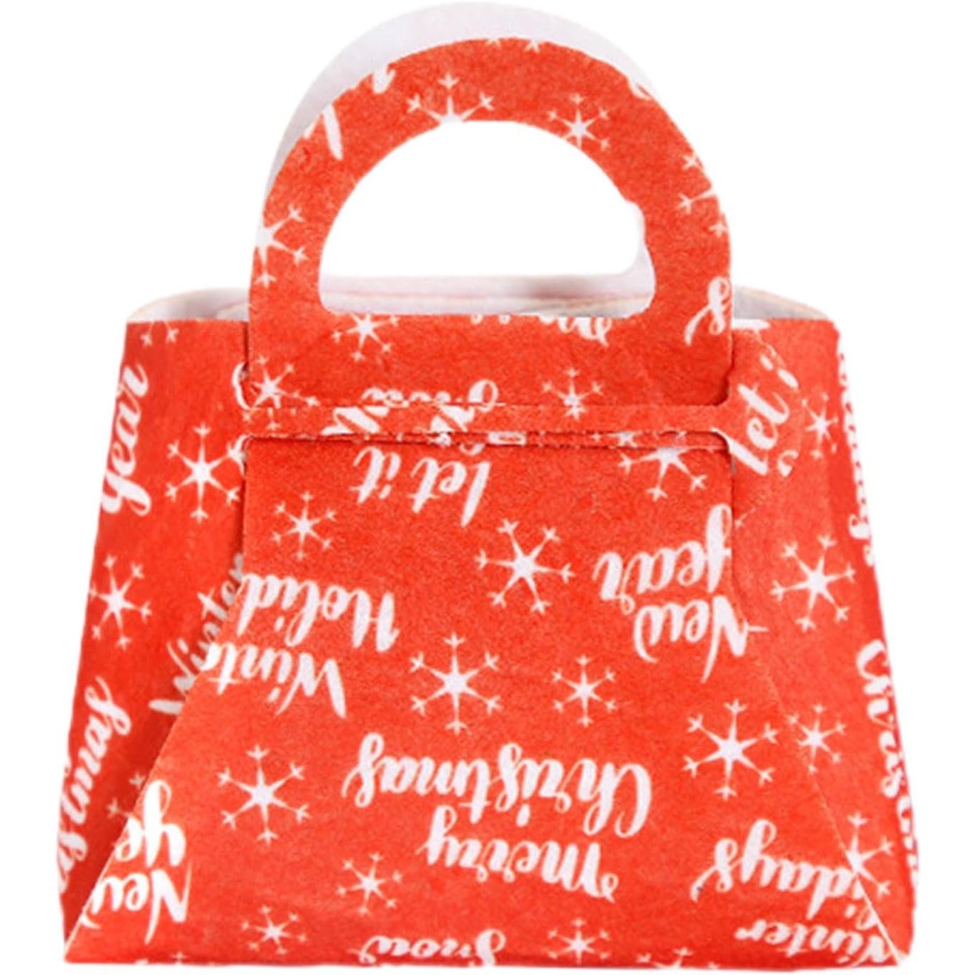 Geanta pentru Copii, Kadeny, Pliabila, pentru Cadouri de Craciun, din Panza Netesuta, Merry Christmas, 13 x 12 x 6 cm, Rosu