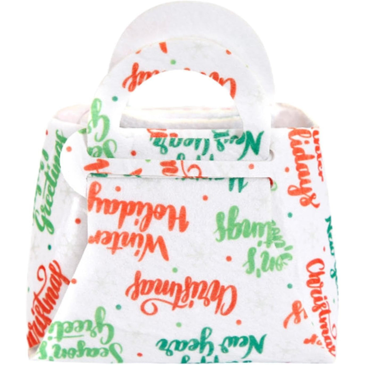 Geanta pentru Copii, Kadeny, Pliabila, pentru Cadouri de Craciun, din Panza Netesuta, Mesaje de Craciun, 13 x 12 x 6 cm, Alb