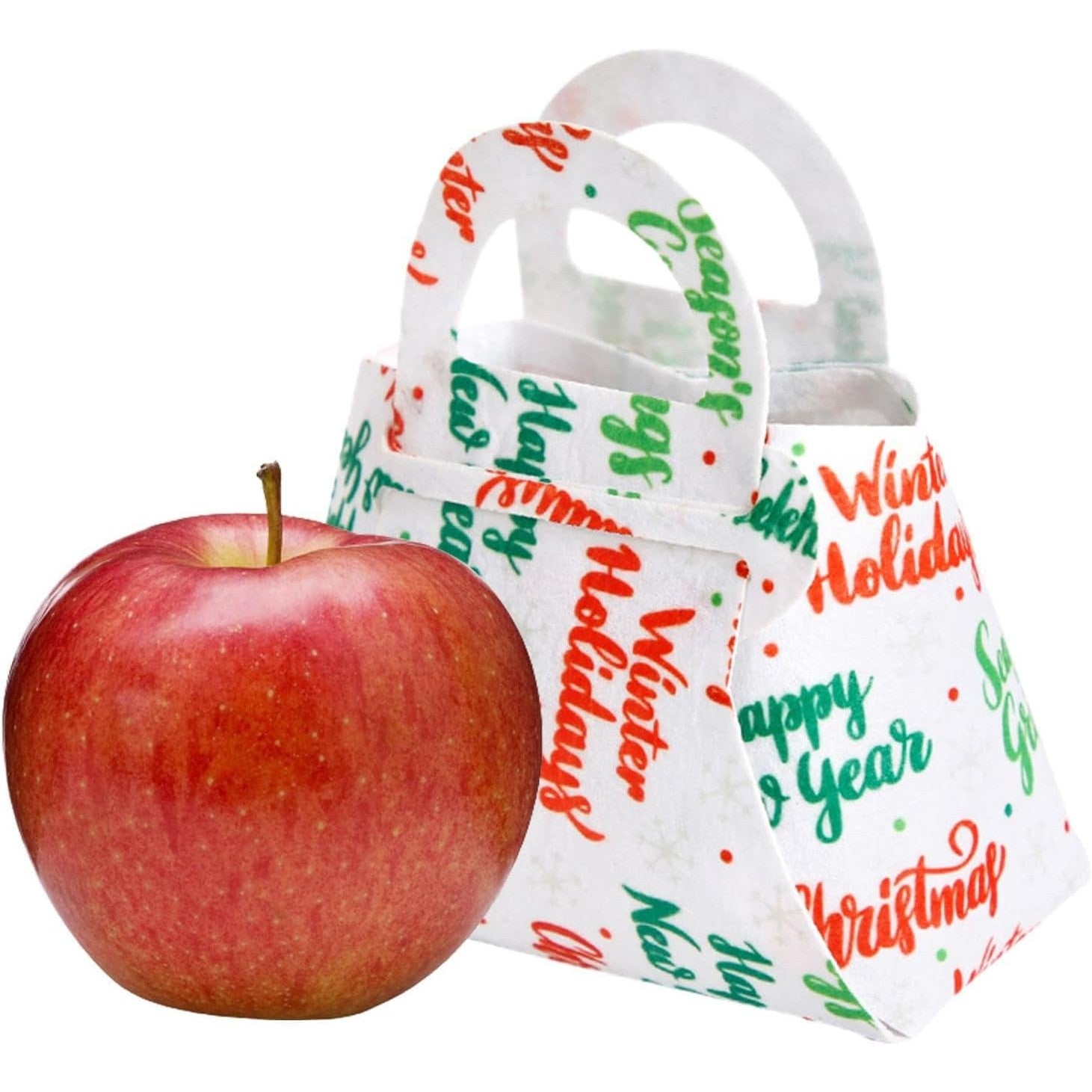 Geanta pentru Copii, Kadeny, Pliabila, pentru Cadouri de Craciun, din Panza Netesuta, Mesaje de Craciun, 13 x 12 x 6 cm, Alb