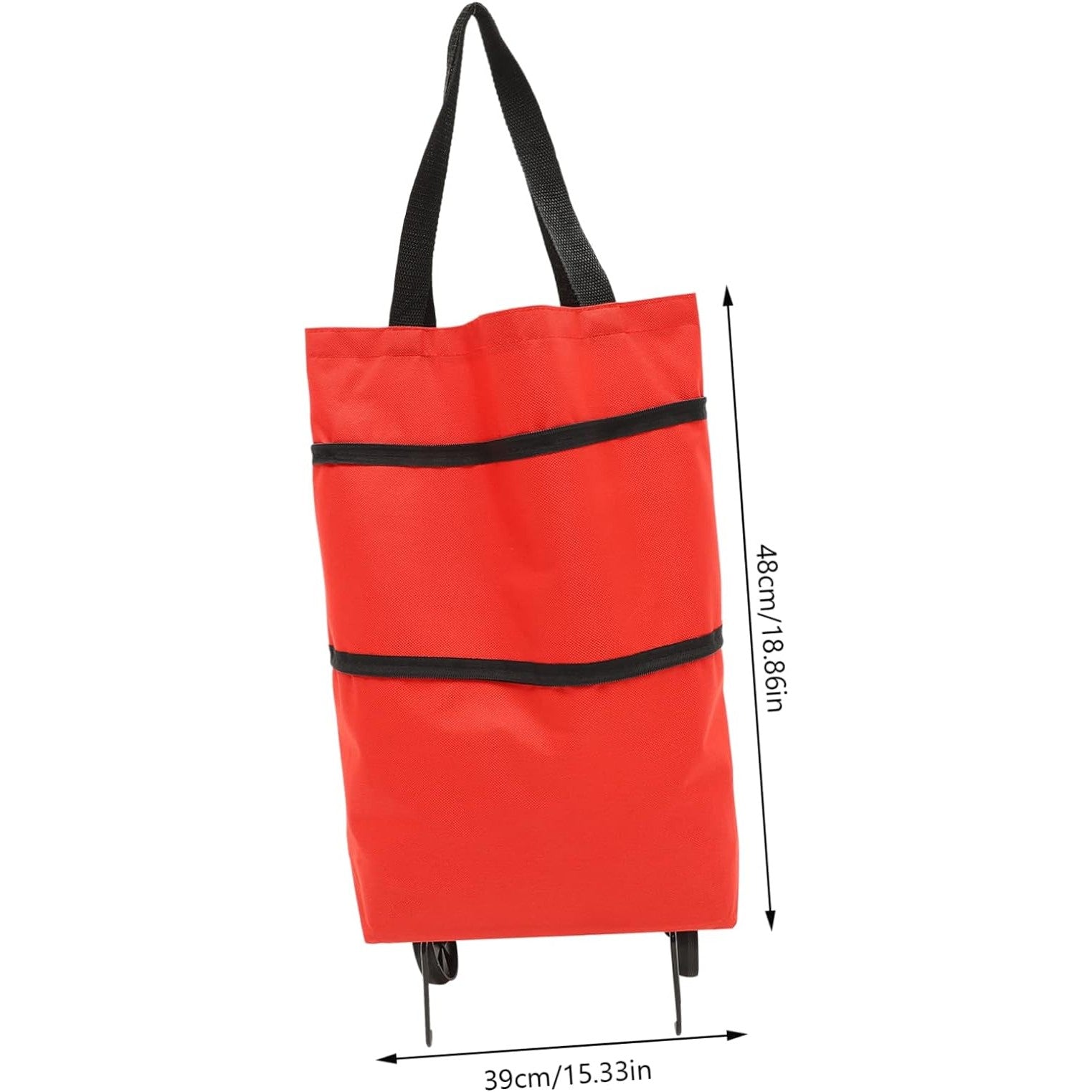 Geanta Pliabila, Kaveny, 2 in 1, Carucior cu Roti, pentru Cumparaturi, 19 l, Rosu, Plastic, 39 x 46 x 12 cm