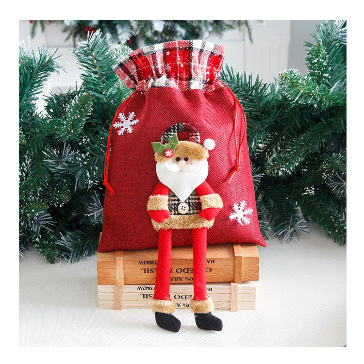 Sac cadouri Kadeny, tematica Mos Craciun, Material Textil, 30x25 cm, cu Siret, Rosu