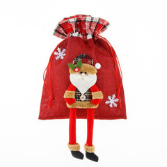 Sac cadouri Kadeny, tematica Mos Craciun, Material Textil, 30x25 cm, cu Siret, Rosu