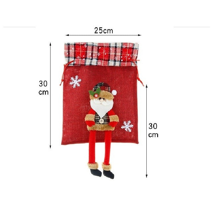 Sac cadouri Kadeny, tematica Mos Craciun, Material Textil, 30x25 cm, cu Siret, Rosu