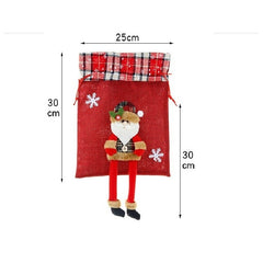 Sac cadouri Kadeny, tematica Mos Craciun, Material Textil, 30x25 cm, cu Siret, Rosu