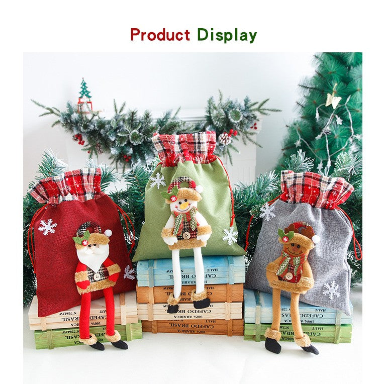 Sac din textil pentru cadouri de Craciun, Kadeny, Model Ren, 30x25 cm, Gri