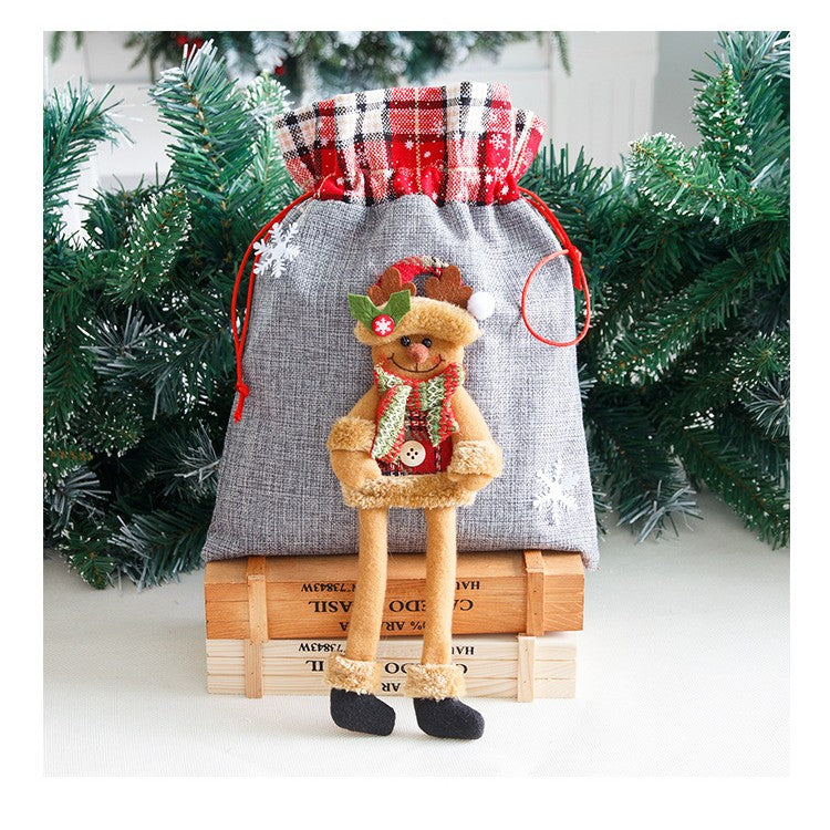 Sac din textil pentru cadouri de Craciun, Kadeny, Model Ren, 30x25 cm, Gri