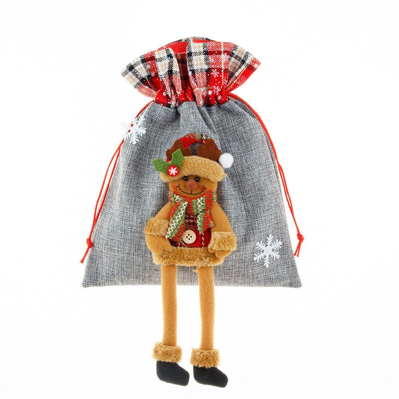 Sac din textil pentru cadouri de Craciun, Kadeny, Model Ren, 30x25 cm, Gri