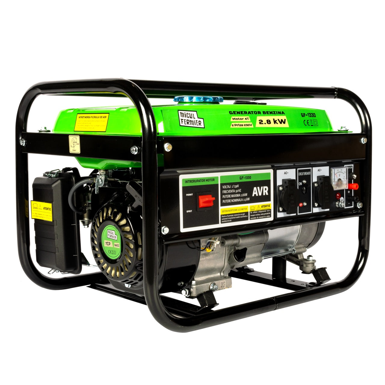 Generator Micul Fermier, 2.8KW, cu pornire manuala, motor benzina 4T, doua prize 230V, rezervor combustibil 15L