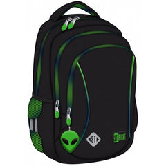 Ghiozdan St.Majewski St.Right Green Power - Alien, 39cm, 3 compartimente, negru cu verde