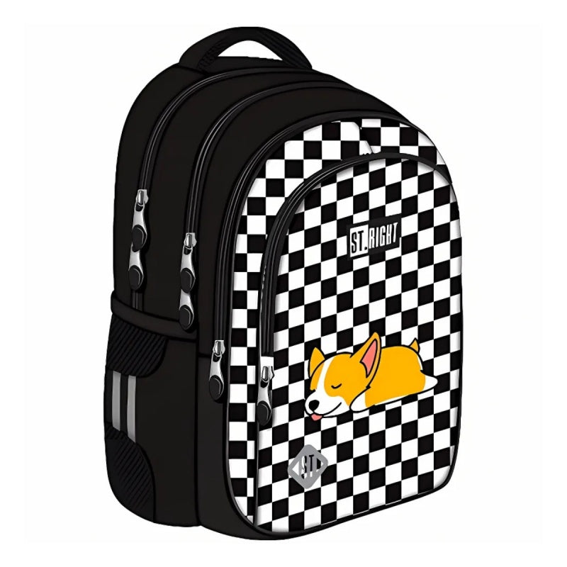 Ghiozdan St.Majewski St.Right Sleepy Corgi, 42cm, 4 compartimente, negru