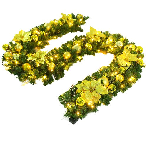 Ghirlanda decorativa Craciun, Kadeny, 2,70 m, Globuri si funde aurii