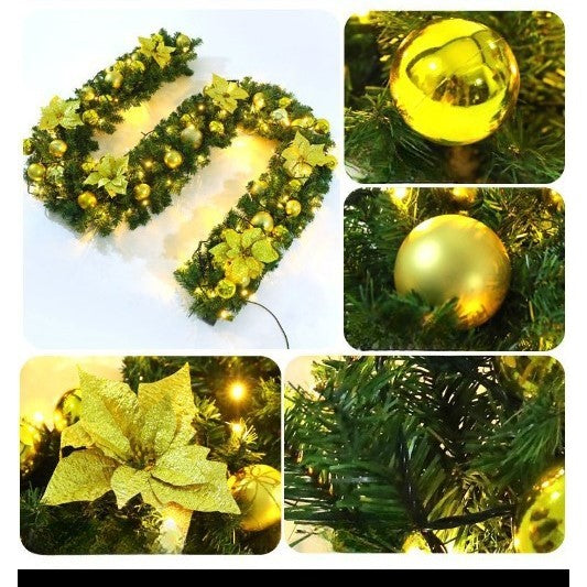 Ghirlanda decorativa Craciun, Kadeny, 2,70 m, Globuri si funde aurii