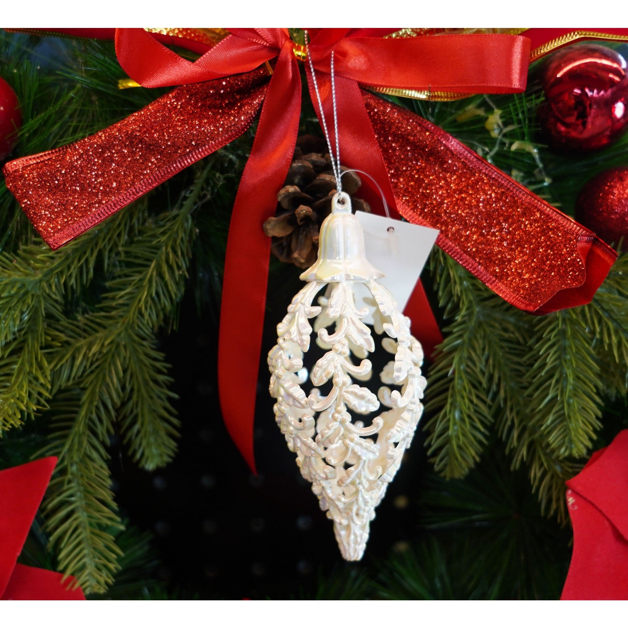 Glob de Craciun, Perlat, in forma de Con de brad, 6 cm x 15 cm, Plastic, Kadeny