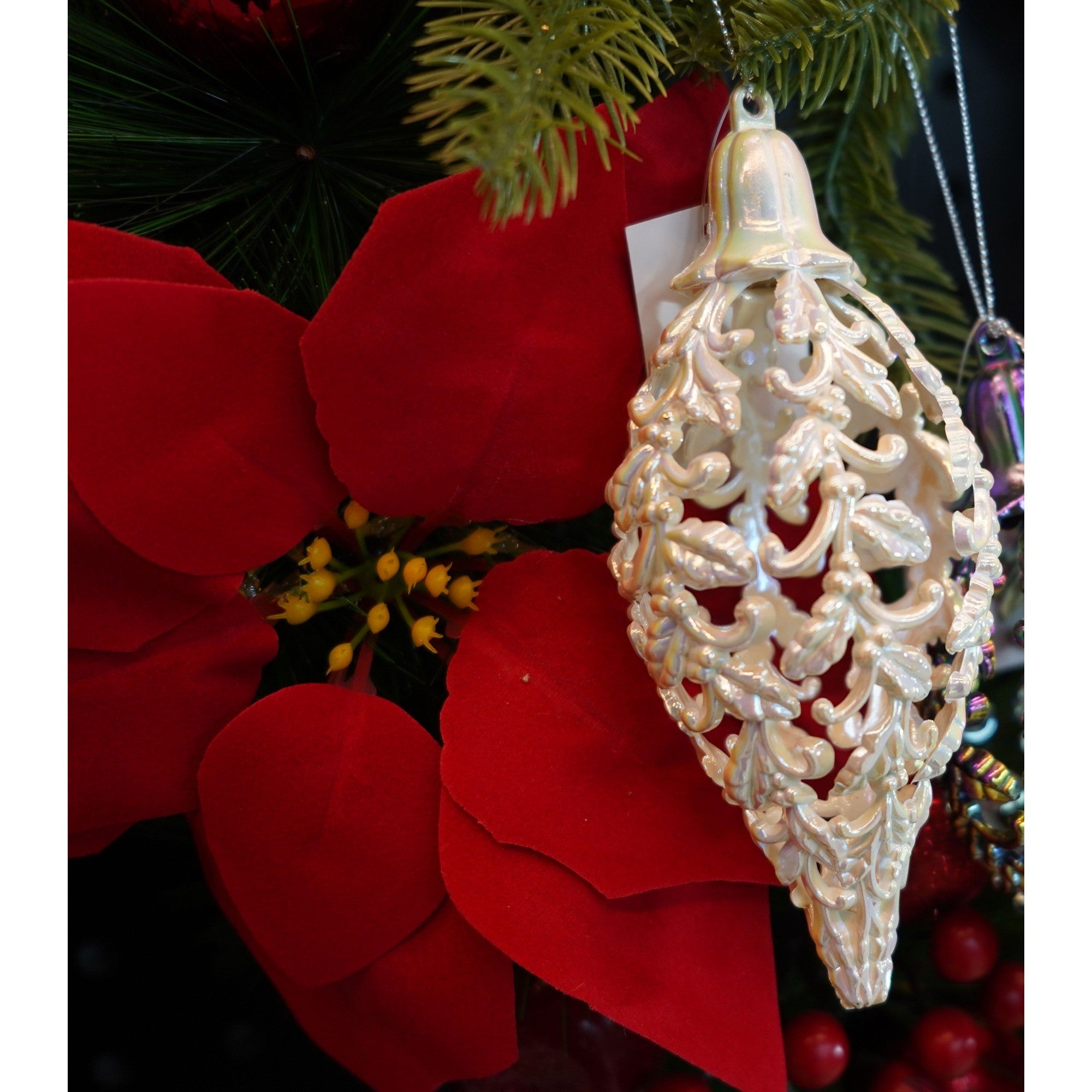 Glob de Craciun, Perlat, in forma de Con de brad, 6 cm x 15 cm, Plastic, Kadeny