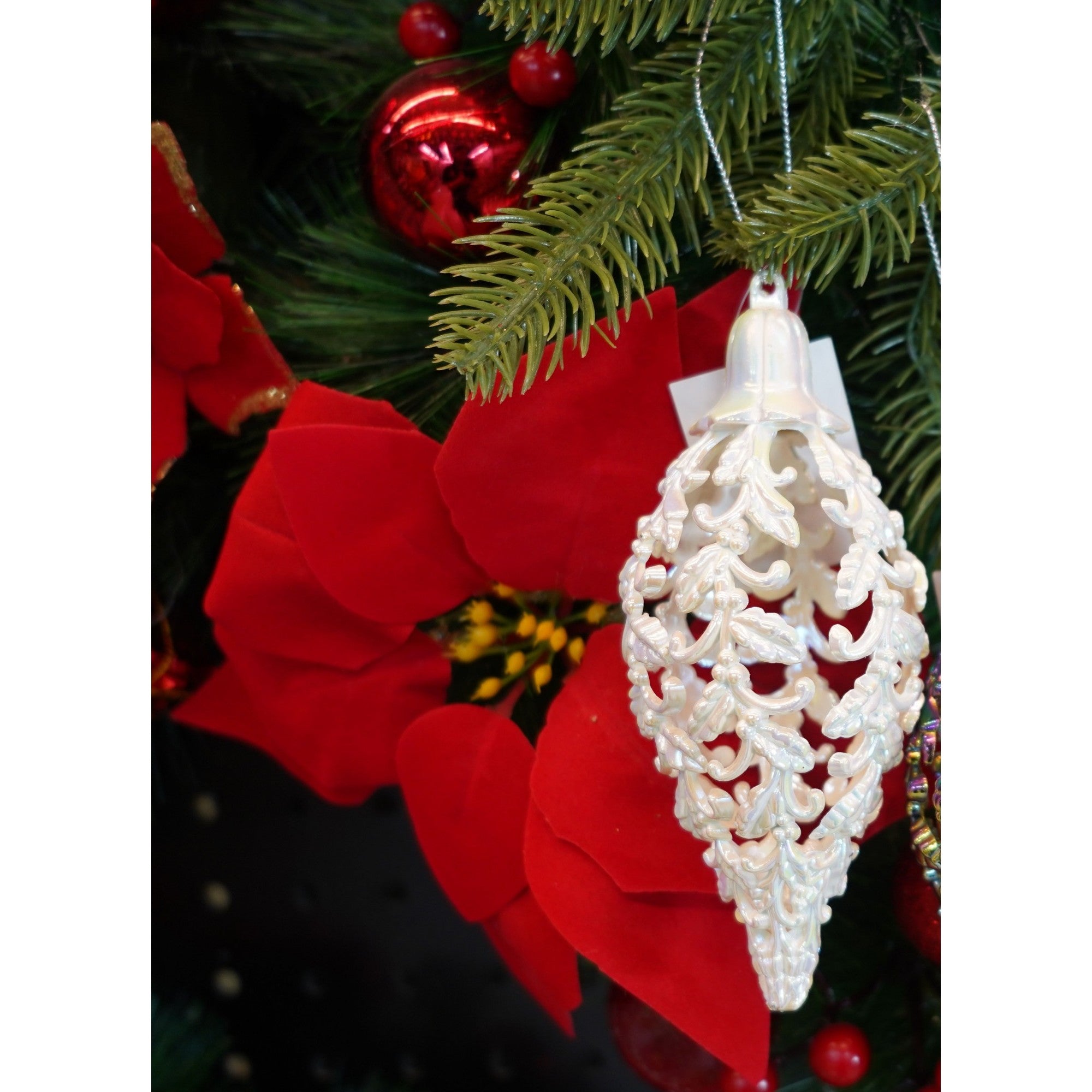 Glob de Craciun, Perlat, in forma de Con de brad, 6 cm x 15 cm, Plastic, Kadeny