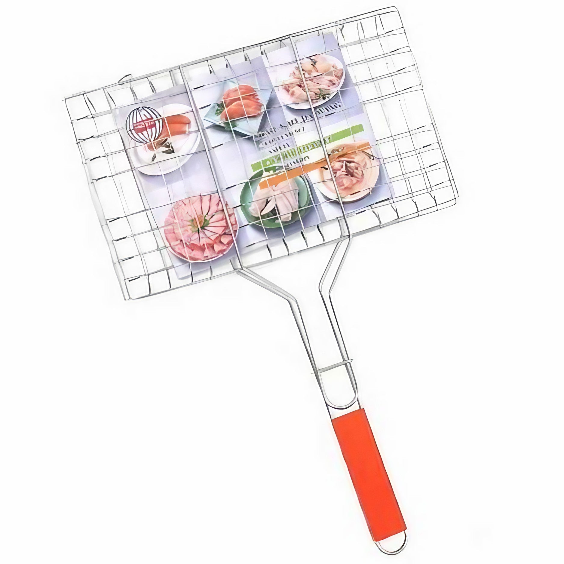 Gratar pentru Peste si Carne, Kadeny, Suprafata Utila 32x19 cm, Otel Inoxidabil, cu Maner, Portabil, Argintiu